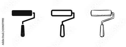 Obraz na plátne Paint roller icon set for home renovation in solid, outline, and hand-drawn sket