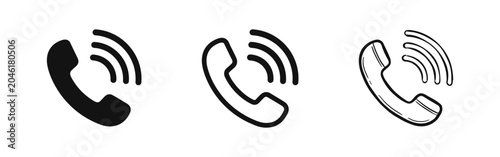 Tableau sur toile Phone Call Icons Set - Solid, Outline, and Hand Drawn Telephone Handset Symbols