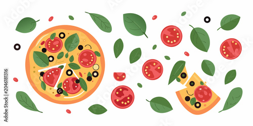 Foto Margherita pizza with toppings a colorful vector illustration
