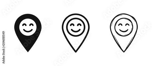 Fényképezés Location Pin Map Marker Icons with Happy Smiling Face Set Solid Outline and Hand