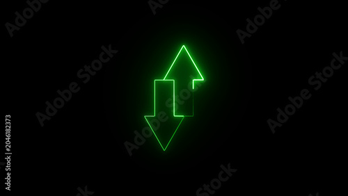 Neon green double arrow icon pointing up and down on black background