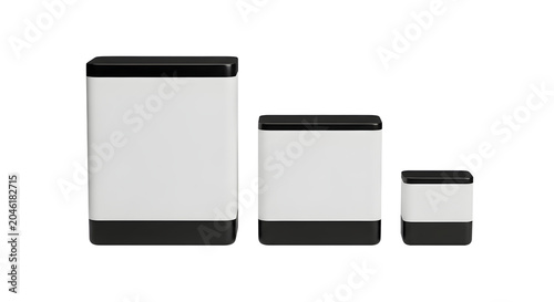 Three modern rectangular boxes in black and white color
