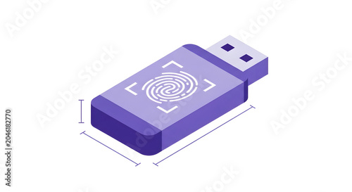 Isometric usb flash drive with fingerprint scanner icon