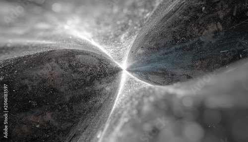Abstract macro background of flowing particles and light streaks in deep space monochrome