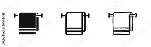 Foto Towel on Rack Icon Set, Bathroom and Spa Accessories