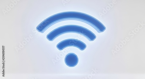 Glowing blue wi-fi symbol on gray background