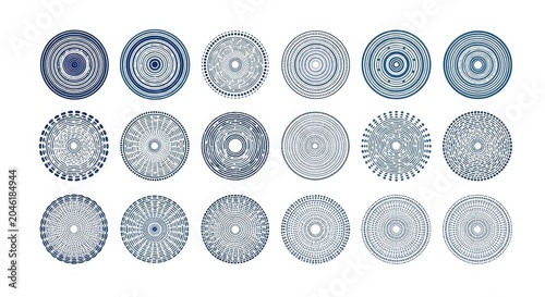 Set of blue and white mandala design elements