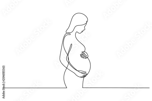 Bild auf Leinwand Continuous line art drawing of a pregnant woman with pregnancy maternity expecti