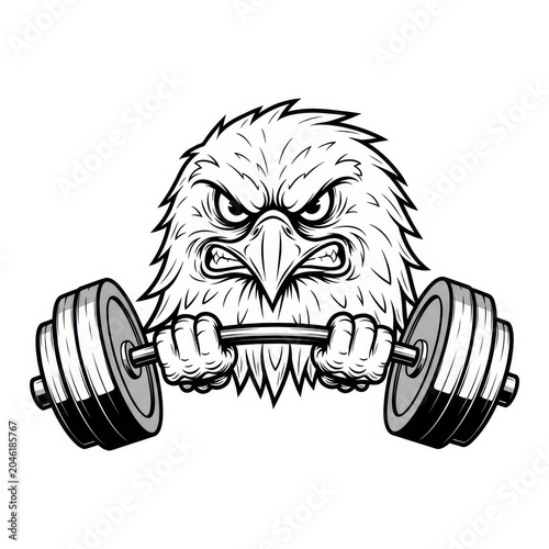 Angry eagle lifting dumbbell weights