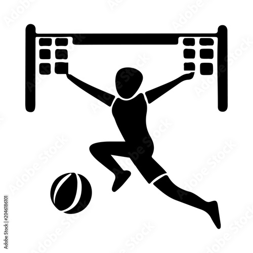 Volleyball player spiking the ball over net