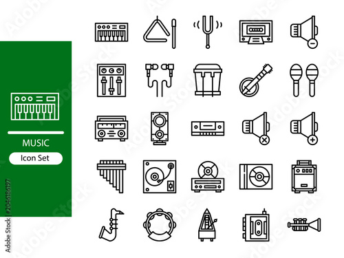 Music icon set - outline vector icons style - vector pack