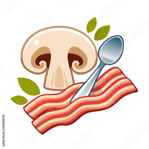 Bacon Mushroom and Spoon Illustration