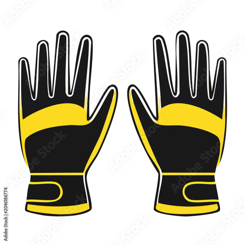 Black and yellow work gloves icon