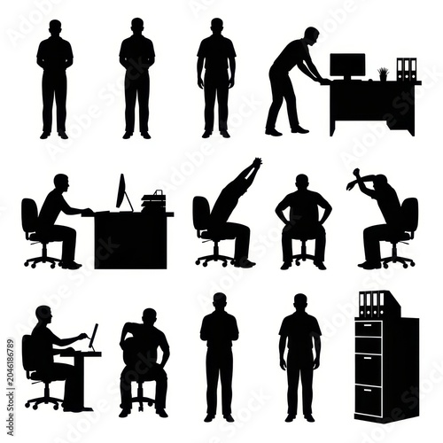 Black silhouettes of business people working in office