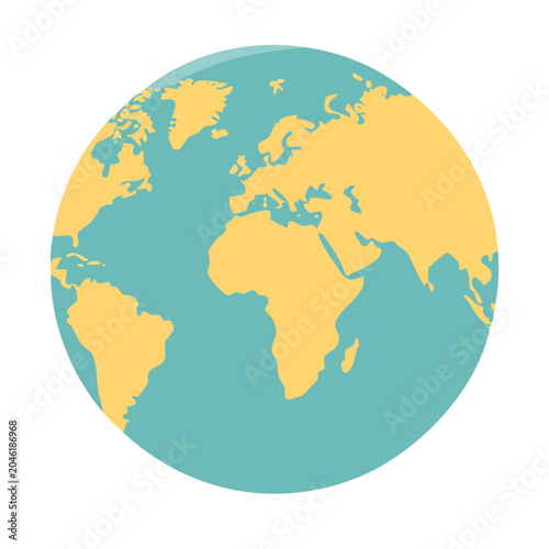Flat design illustration of Earth globe with continents and oceans