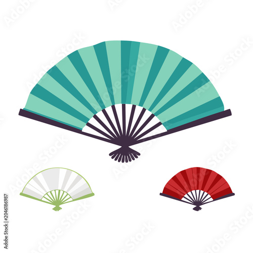 Flat design illustration of three folding fans