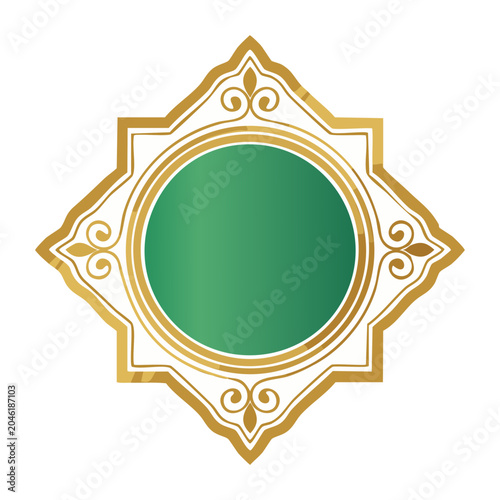 Ornate gold and green decorative frame with circular center