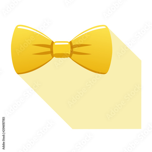 Yellow bow tie with long shadow, flat design