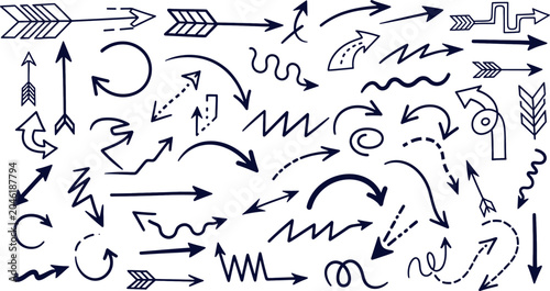 Foto Hand drawn arrow and directional doodle set silhouette isolated on transparent b