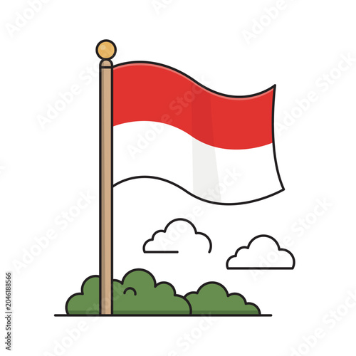 Indonesian Flag on Pole Independence Day Illustration