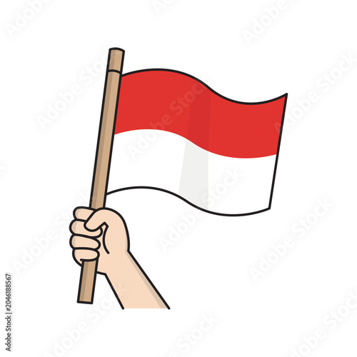 Hand Holding Indonesian Flag Flat Illustration