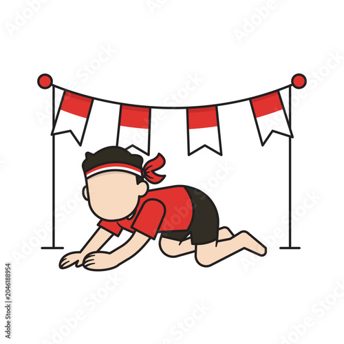 Crawling Race Under Flags Independence Day