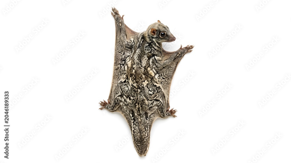 Fototapeta premium A small grey sugar glider hanging and looking at the camera in a close up view