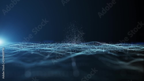 Abstract blue digital wave particle with glowing light background