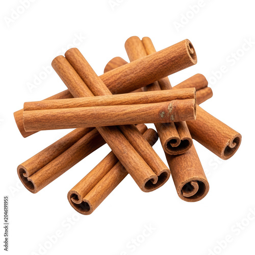 bundle of cinnamon sticks arranged in star shape isolated on transparent background