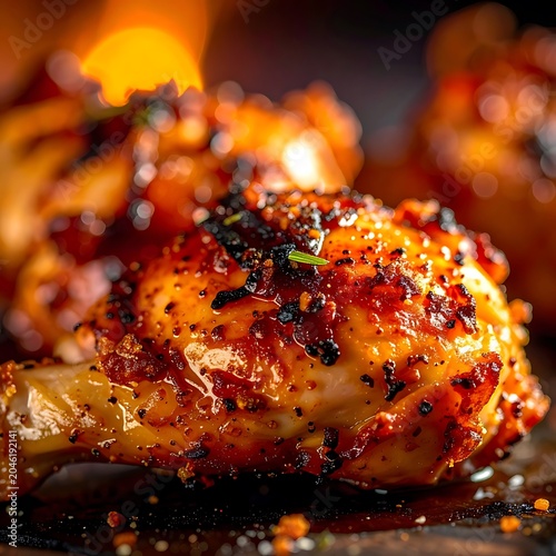 Delicious roasted chicken with spices.