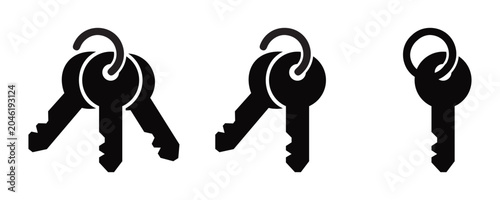 Key bunch vector icon set with outline and solid glyph style variations on keyring for real
 estate security concept.