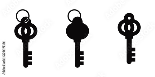 Key bunch vector icon set with outline and solid glyph style variations on keyring for real
 estate security concept.