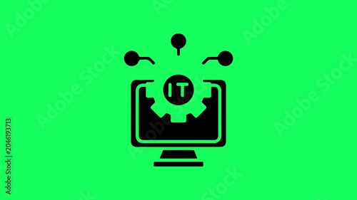 Information Technology Support Symbol with Monitor and Gear animation with Turquoise color background