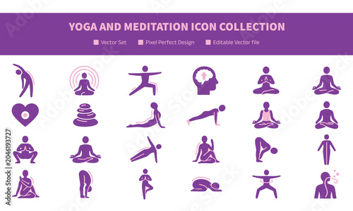 Photography Yoga and Meditation Icon Collection with Wellness Exercise Poses and Healthy Lif