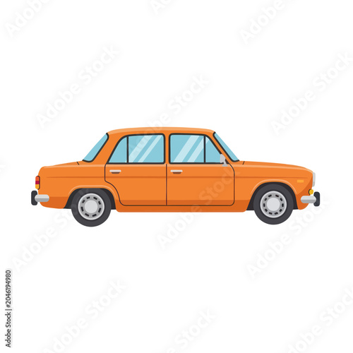 Vintage Orange Car Side View.