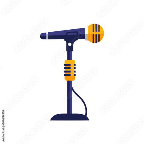 Vintage Microphone on Stand Closeup.