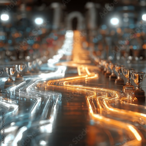 Futuristic glowing pathway circuit board digital data connection technology background