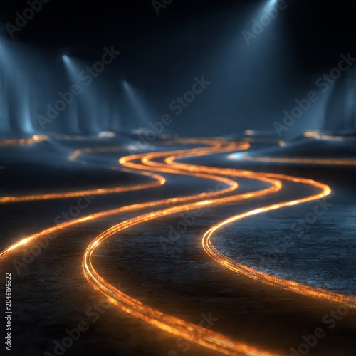 Abstract glowing path on dark surface, symbolizing journey and illumination