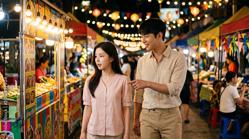 Fototapeta premium 야외에서 식사하는 커플 / Couple Having a Meal Outdoors