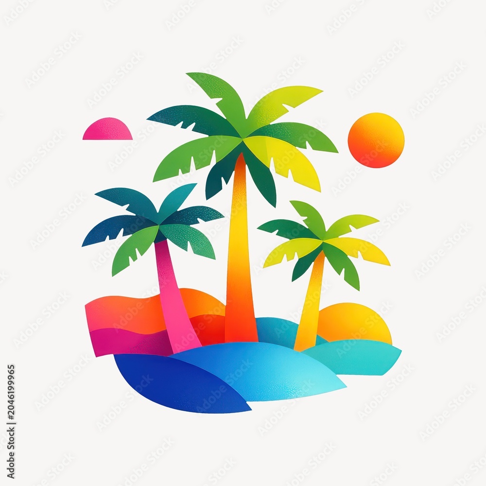 Obraz premium Vibrant tropical island illustration