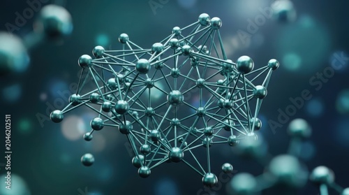 Detailed metallic molecular structure model on dark background
