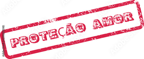 Photography Red Distressed Rubber Stamp Mark with Portuguese Text for Protection Love Messag