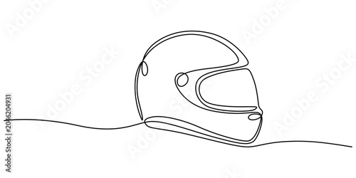 Schilderij op canvas continuous line drawing Motorcycle helmet, racing helmet, bike safety gear, line