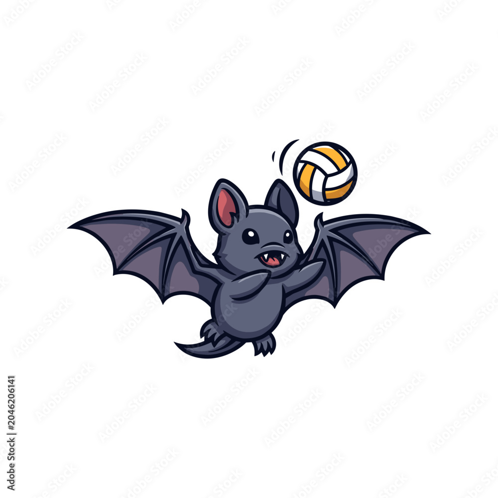 Fototapeta premium Spooky Cute Cartoon Bat Playing Volleyball Vector Illustration