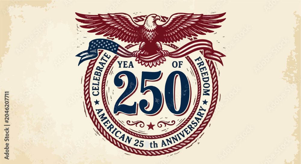 Fototapeta premium American 250th Anniversary Vintage Eagle Emblem for USA Semiquincentennial