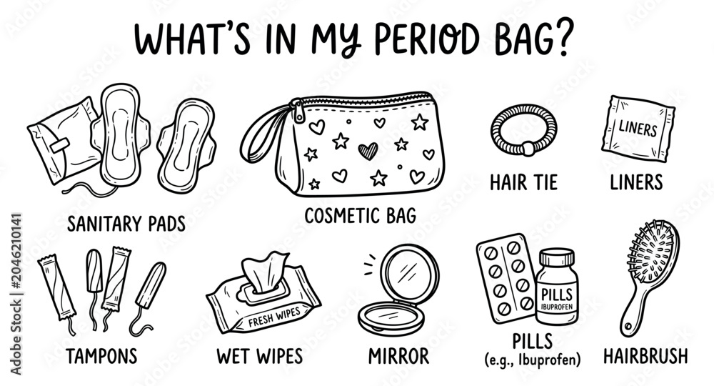 Obraz premium Period bag essentials for menstrual hygiene and comfort