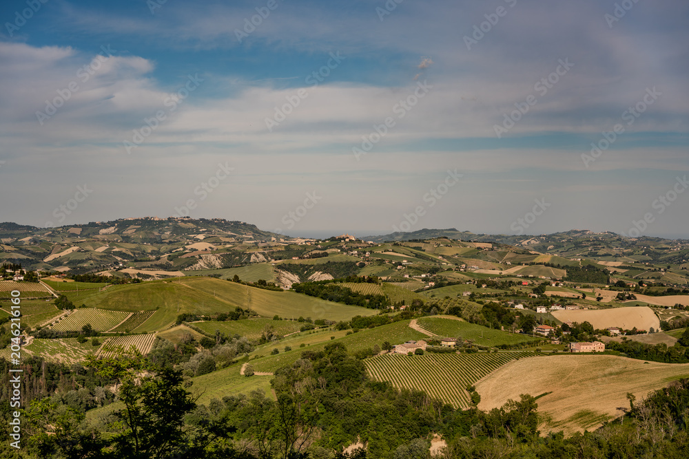 Obraz premium Marche, spectacular view and sunset on the Marche hills from the Ripatransone viewpoint. 2026
