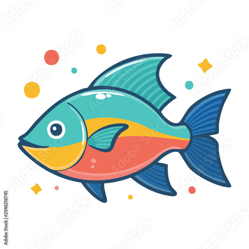 Cute cartoon fish illustration with colorful stripes
