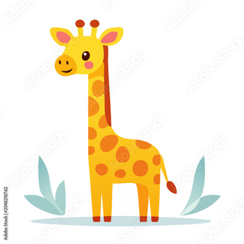 Cute cartoon giraffe illustration with plants
