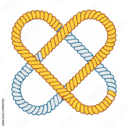 Intertwined yellow and blue ropes forming a knot symbol